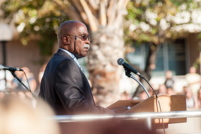 Vice Chancellor for Student Affairs Michael D. Young speaks to Gauchos.