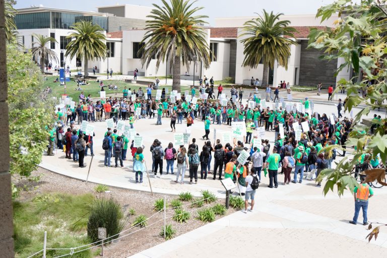 UCSB Workers Strike in Front of Storke Tower