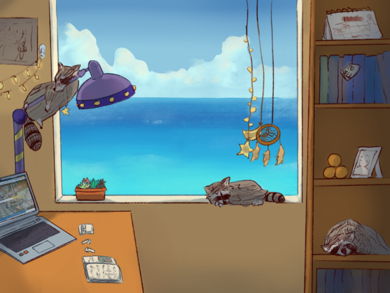 Seaside Study Space: A Zoom Background