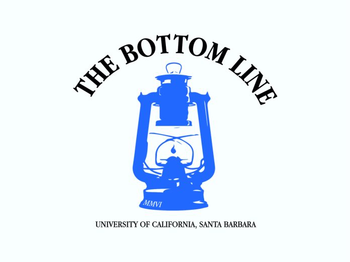 Text above blue gas lantern: The Bottom Line. Text below blue gas lantern: University of California Santa Barbara