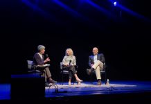 “The Last Class” Film Screening and Q&A on Former Secretary of Labor at Campbell Hall Three people sitting and chatting on a stage